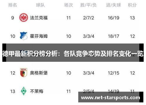 德甲最新积分榜分析：各队竞争态势及排名变化一览